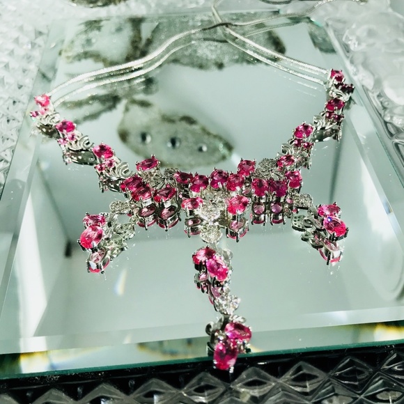 My Custom Design Jewelry - 💟45CT's PRETTY 'PINK SAPPHIRE/DIAM' NECK💟18-21"